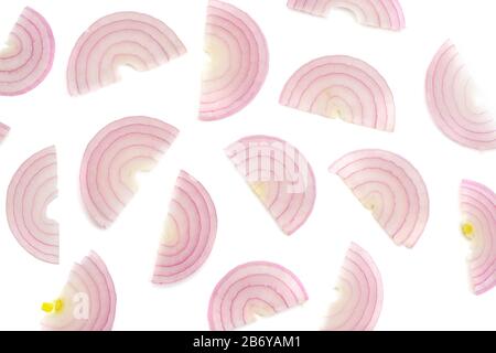Red onion half moon pattern on white background Stock Photo