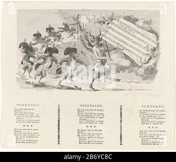 Keeshonden dansen op muziek van de Duivel, 1787 The Kezendans. Cartoon Where: in the Patriots keeshonden in a row dancing in succession to the music of the Devil as a musician in the direction of hell. Two devils take up music. On the tray below the plate the verses of the song for singing, Back Vocals and Vocals Slot. Following the Flying army and the political situation in 1787. Manufacturer : printmaker: anonymous place manufacture: Northern Netherlands Date: 1787 Physical features: etching and engra, with text in letterpress material: paper Technique: etching / engra (printing process) / p Stock Photo