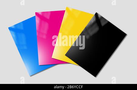 CMYK booklet covers set isolated on grey background - mockup illustration Stock Photo