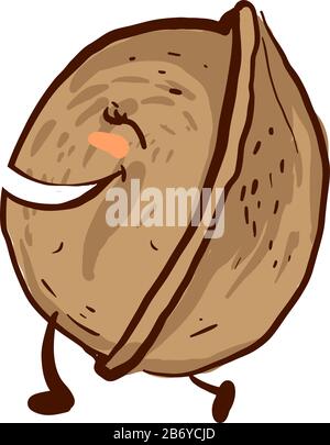 Happy walnut, illustration, vector on white background. Stock Vector