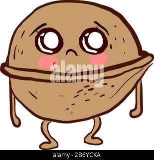 Sad walnut, illustration, vector on white background. Stock Vector