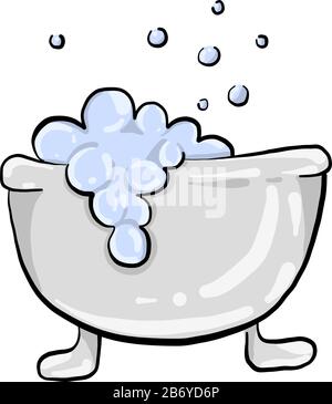 Bath with soap foam. Vector illustration of a cartoon bathtub full of ...