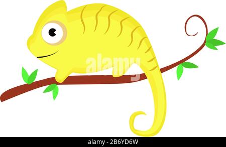 Chameleon on tree, illustration, vector on white background. Stock Vector
