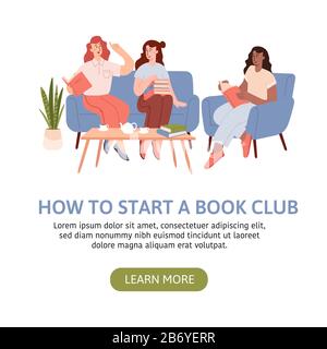 Landing page template good for library or reading book clubs, fan club of traditional reading, discussion groups Stock Vector