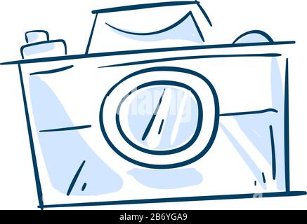 Camera sketch, illustration, vector on white background. Stock Vector