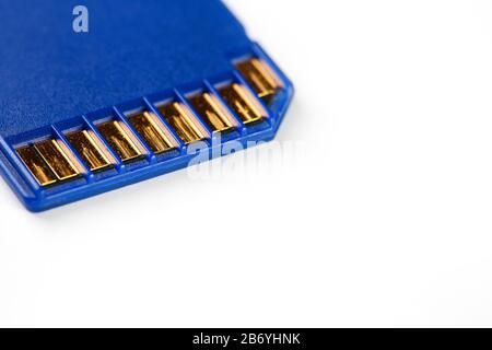 Blue SD Memory Card Isolated on White. Backup concept Stock Photo