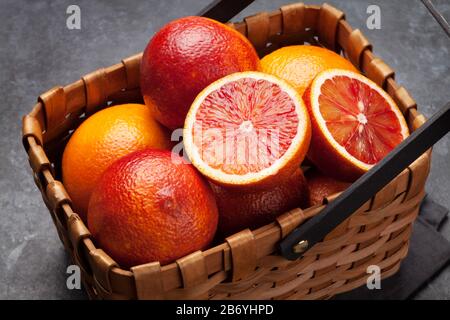 Sicilian Blood juicy oranges in basket Stock Photo