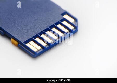 Blue SD Memory Card Isolated on White. Backup concept Stock Photo