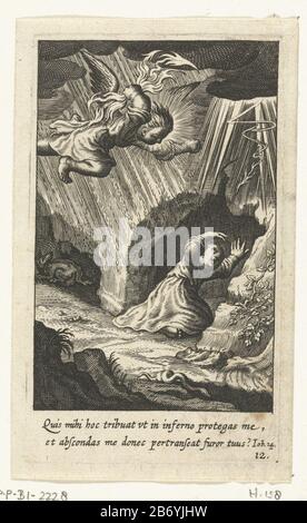Kind schuilt voor onweer in grot Pia desideria (serietitel) a child lies to storm in a cave and an angel throws lightning bolts at the kind. Manufacturer : printmaker: Boëtius Adamsz. Bolswertnaar own design: Boëtius Adamsz. Bolswertuitgever: Hendrik Aertssens Place manufacture: Antwerpen Date: 1590 - 1624 and / or 1624 Physical characteristics: engra material: paper Technique: engra (printing process) Measurements: plate edge: h 95 mm × b 56 mmToelichtingBoekillustratie of: Herman Hugo, Pia desideria emblematis, elegiis & affectibus SS patrum illustrata, Antwerp 1624, fig 12 Subject: storm Stock Photo