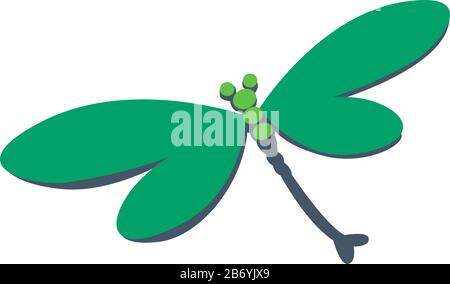 Green dragonfly, illustration, vector on white background. Stock Vector
