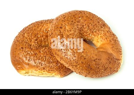Bagels with sesame seeds isolated on white background Stock Photo