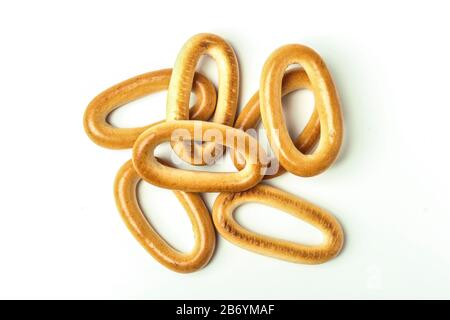 Heap of bagels isolated on a white background Stock Photo