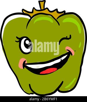 Cute green pepper isolated on white background. Flat vector ...