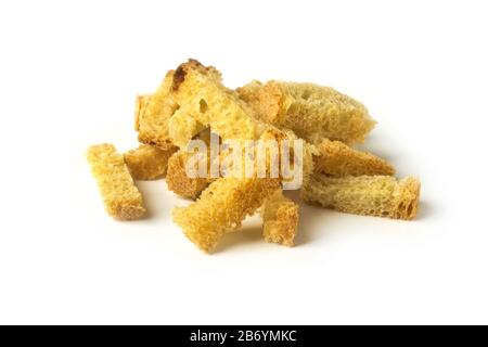 Crumbs of wheat bread isolated on white Stock Photo