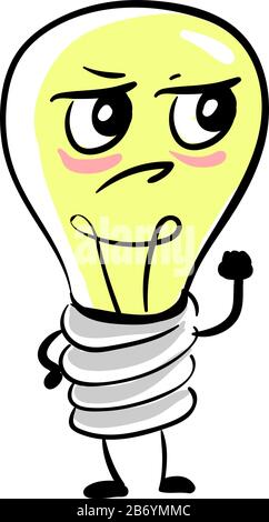 Angry lighting bulb, illustration, vector on white background. Stock Vector