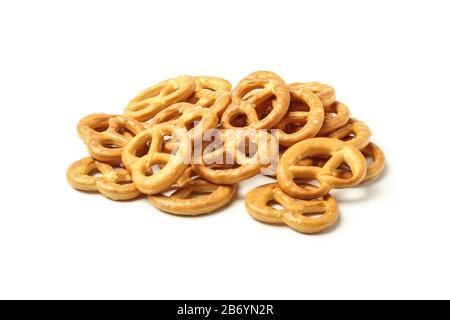 Handful of crackers close-up isolated on white background Stock Photo