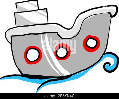 Grey boat, illustration, vector on white background. Stock Vector