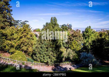 Buttes-Chaumont famous Park in summer, Paris, France Stock Photo