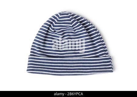 Striped knitted hat isolated on white Stock Photo