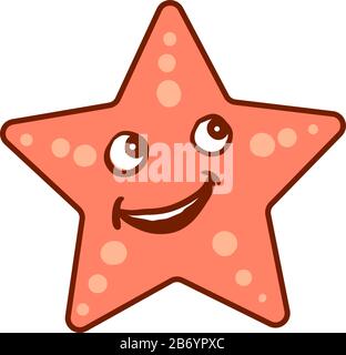 Happy starfish, illustration, vector on white background. Stock Vector