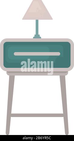 Nightstand with lamp, illustration, vector on white background. Stock Vector