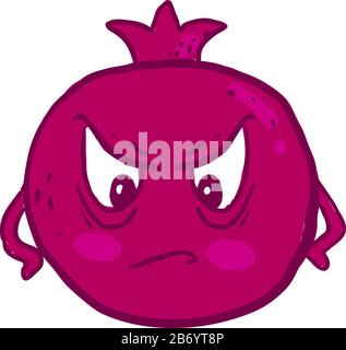 Angry pomegranate, illustration, vector on white background. Stock Vector