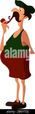 Man with pipe, illustration, vector on white background. Stock Vector