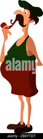 Man with pipe, illustration, vector on white background. Stock Vector