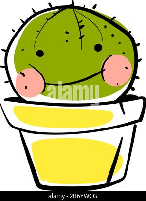 Happy cactus in pot, illustration, vector on white background. Stock Vector