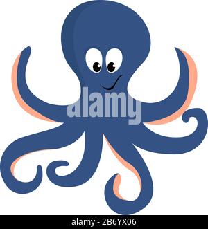 Blue octopus, illustration, vector on white background. Stock Vector
