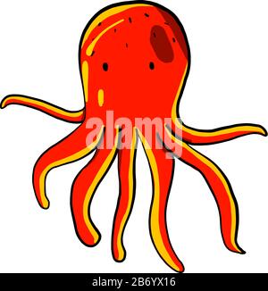 Red octopus, illustration, vector on white background. Stock Vector