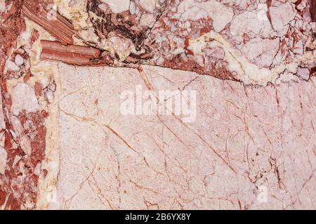 Pink marble with cracks, stone texture background, Full screen. The ruins of ancient antiquity Stock Photo