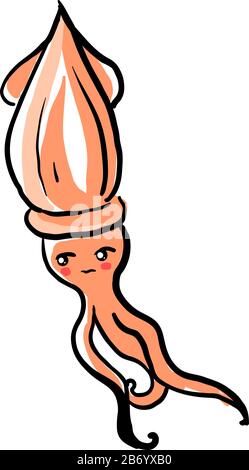 Sad squid, illustration, vector on white background. Stock Vector