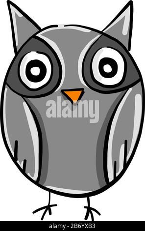 Grey owl, illustration, vector on white background. Stock Vector