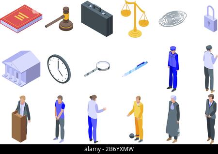 Prosecutor icons set, isometric style Stock Vector