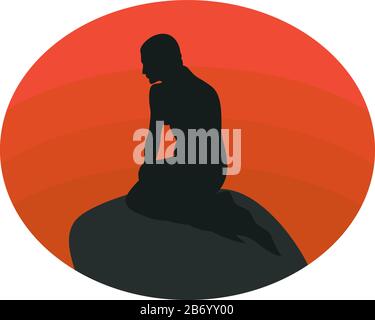 Mermaid on rock, illustration, vector on white background. Stock Vector