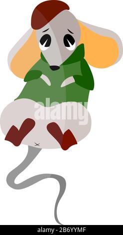 Sad little mouse, illustration, vector on white background. Stock Vector