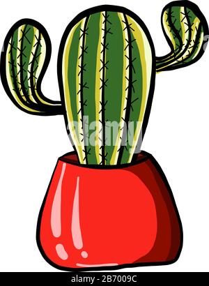 Cactus in red pot, illustration, vector on white background. Stock Vector