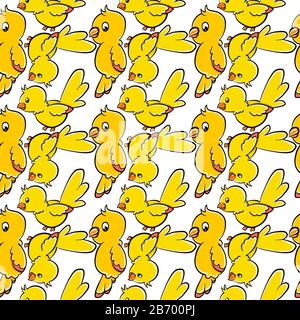 Yellow birds pattern, illustration, vector on white background. Stock Vector