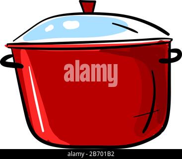 Red cooking pan, illustration, vector on white background. Stock Vector