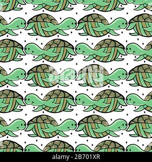 Green turtles pattern, illustration, vector on white background. Stock Vector