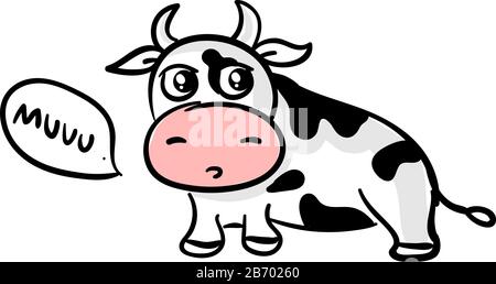 Sad cow, illustration, vector on white background. Stock Vector