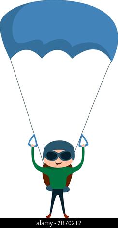 Landing with Parachute, illustration, vector on white background. Stock Vector