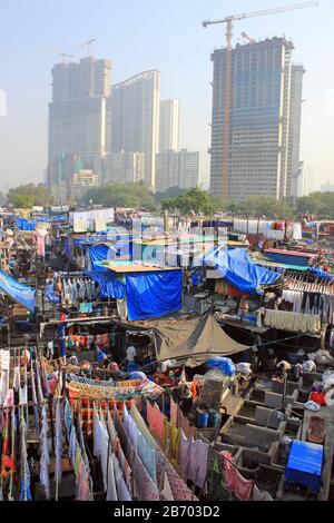 Mahalaxmi Dhobi Ghat an open air laundromat (lavoir) in Mumbai, India Stock Photo