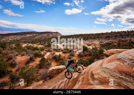 A mountain biker riding the Ribbon Trail in Grand Junction, Colorado. Stock Photo