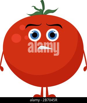 Angry tomato, illustration, vector on white background. Stock Vector