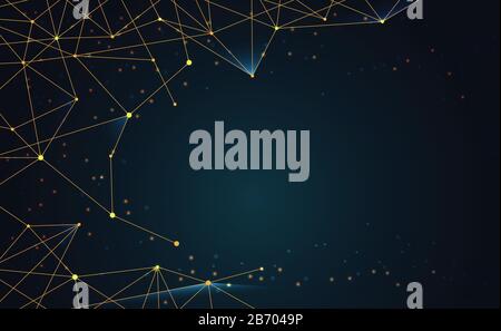 Modern abstract network science connection technology gold line premium dot and graphic design. on hi tech future blue background network. Stock Vector
