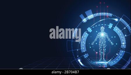 abstract technology futuristic concept of digital human body digital health care health future design on hi tech background. Stock Vector