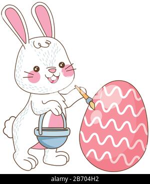 cute little rabbit painting egg easter character Stock Vector