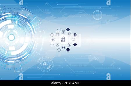 Abstract technology circle digital cyber security privacy icon information network concept padlock protection digital network internet link on hi tech Stock Vector